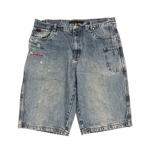 Vintage FUBU The Collection Mens Jeans Shorts Distressed Denim 40W Baggy Fit